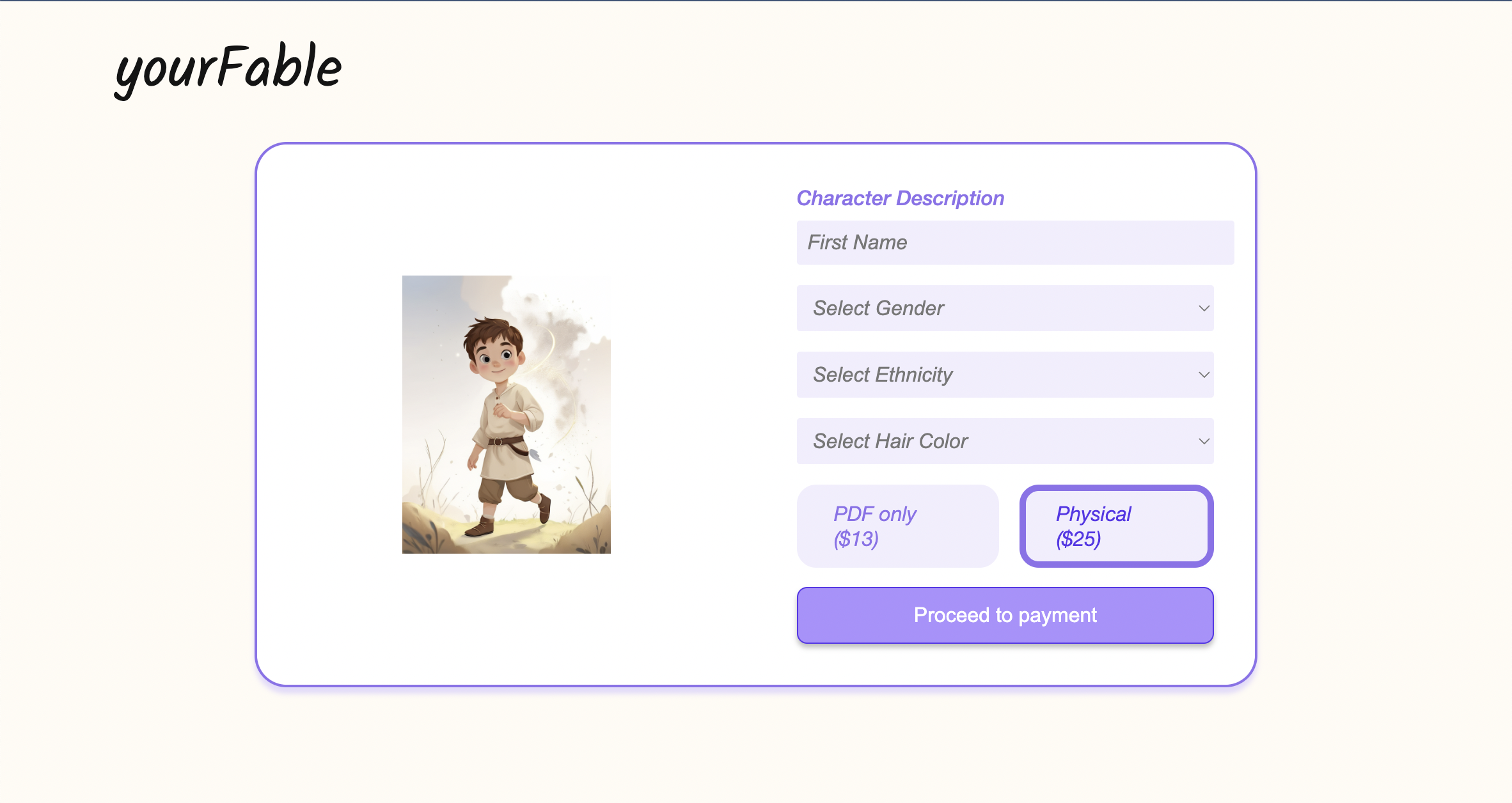 yourFable Order Page